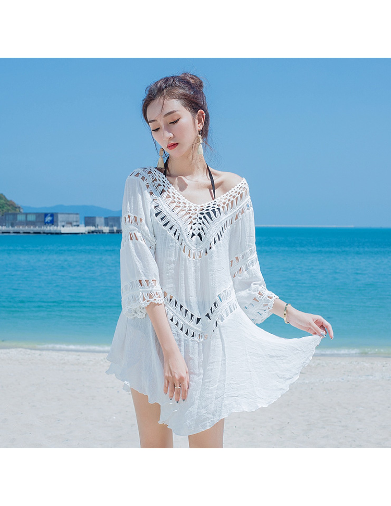 LWBC6326100030 夏海邊度假比基尼罩衫鏤空泳衣外套沙灘防曬衣女