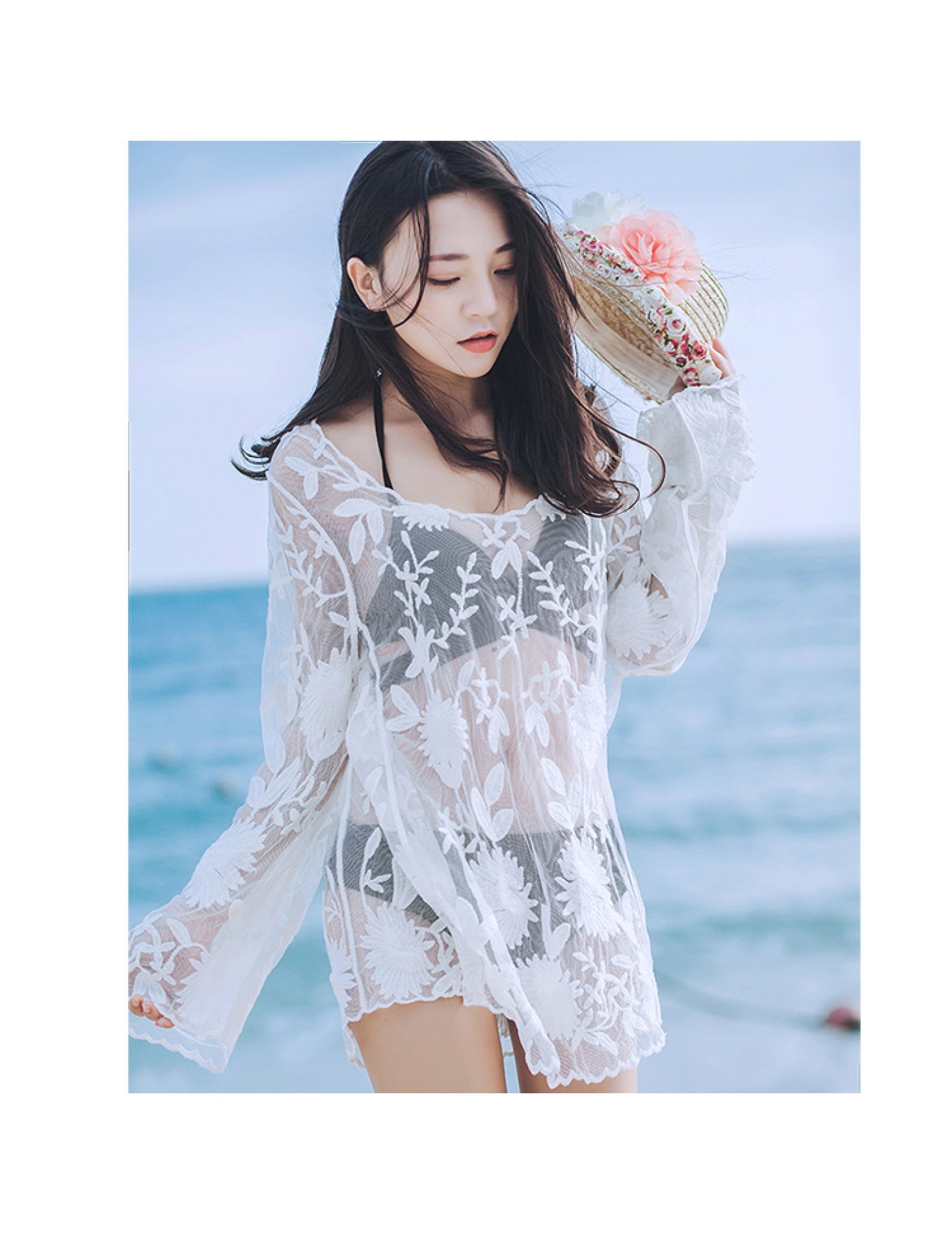 LWBC6326100033 沙灘泳衣比基尼罩衫防曬衣女外搭鏤空寬松罩衣長款海邊度假針織衫