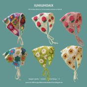 LWBC6326100038 秋出游甜美可愛風手工針織發帶女發飾針織鉤花頭巾夏三角巾