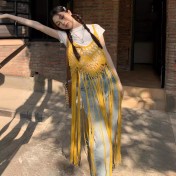 LWBC6326100039 夏季新款中長款無袖罩衫女流蘇純色吊帶背心寬松波西米亞風上衣潮