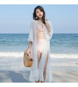 LWBC6326100044 鏤空蕾絲流蘇開衫女中長款披肩外搭夏裝薄外套海邊度假沙灘防曬衣
