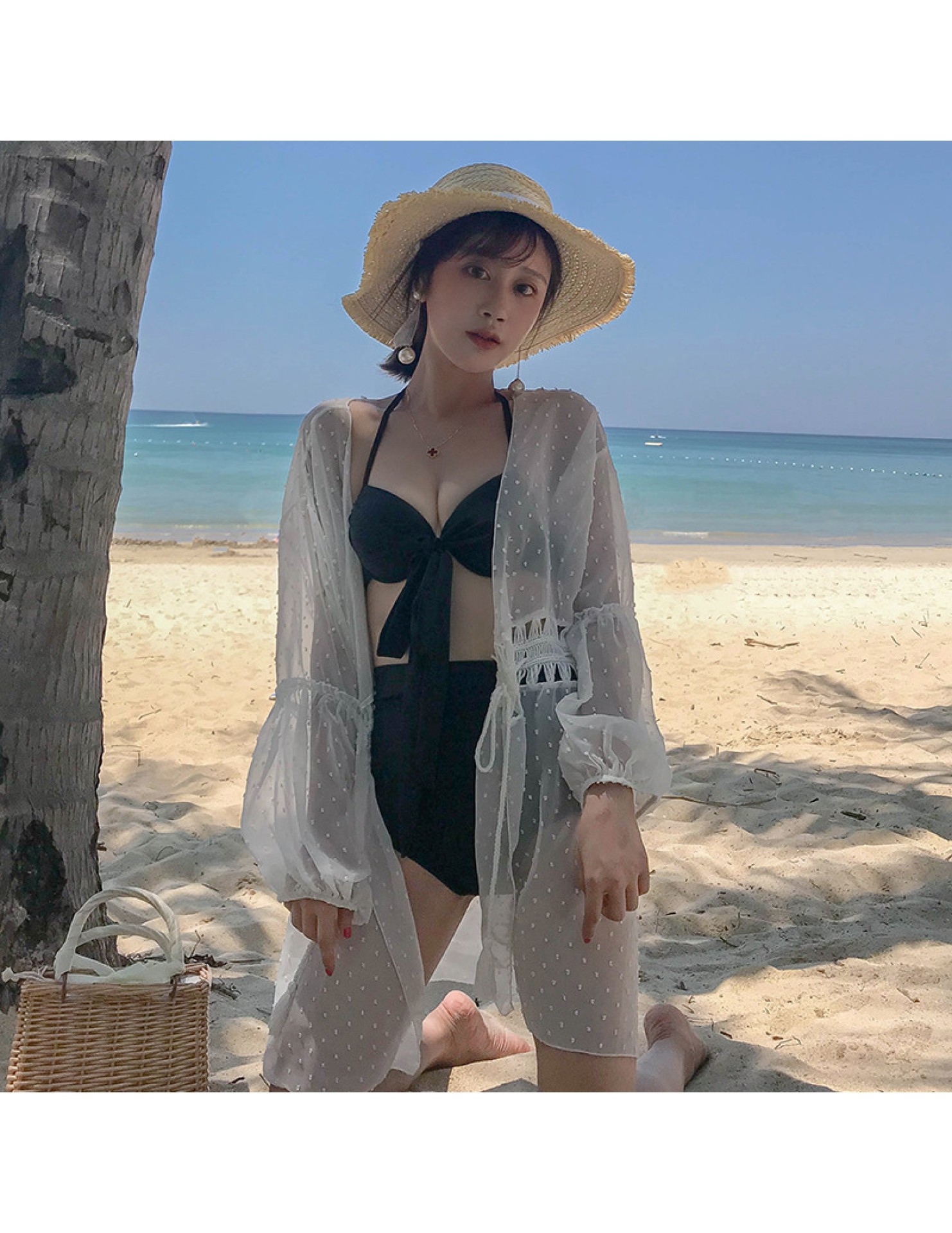 LWBC6326100045 海邊度假雪紡防曬衫女中長款開衫超仙外搭罩衫沙灘仙女防曬衣外套