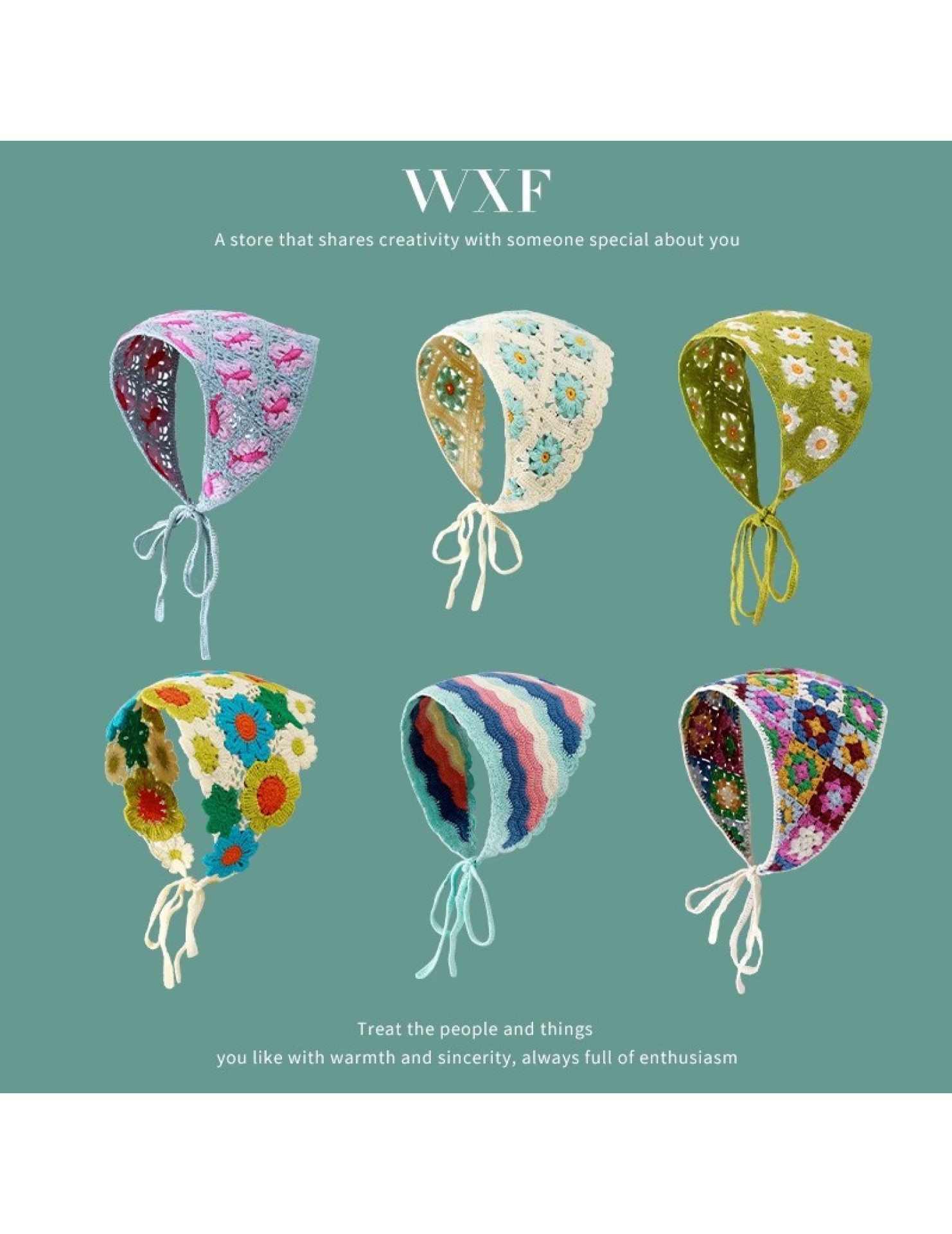 LWBC6326100054 法式復古頭巾女出游甜美可愛鉤花文藝風發帶針織手工辣妹三角巾潮