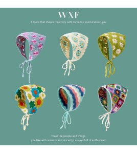 LWBC6326100054 法式復古頭巾女出游甜美可愛鉤花文藝風發帶針織手工辣妹三角巾潮