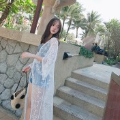 LWBC6326100057 蕾絲網紗刺繡透視輕盈長款闊袖防曬衣蕾絲衫開衫