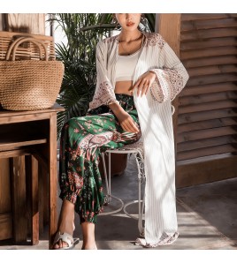 LWBC6326100058 海邊度假沙灘防曬衣女中長款披肩外搭寬松民族風條紋薄款開衫