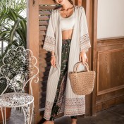 LWBC6326100058 海邊度假沙灘防曬衣女中長款披肩外搭寬松民族風條紋薄款開衫