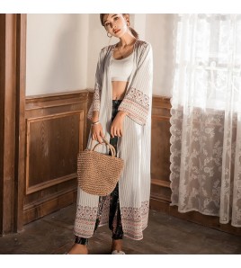 LWBC6326100058 海邊度假沙灘防曬衣女中長款披肩外搭寬松民族風條紋薄款開衫