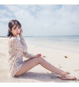 LWBC6326100059 比基尼罩衫女夏季海邊度假溫泉泳衣外套鏤空蕾絲寬松防曬沙灘外搭