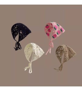 LWBC6326100060 春秋韓版時尚針織鉤花鏤空三角巾女甜美可愛少女風花朵頭巾發帶潮