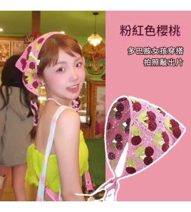 LWBC6326100077 春秋出游ins甜美可愛風手工針織發帶女發飾針織鉤花頭巾夏三角巾