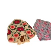 LWBC6326100081 春游花朵三角巾ins復古法式針織方巾包頭巾手工勾花甜美發帶頭帶