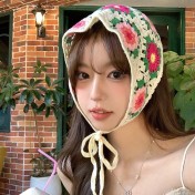 LWBC6326100081 春游花朵三角巾ins復古法式針織方巾包頭巾手工勾花甜美發帶頭帶