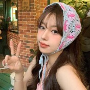 LWBC6326100081 春游花朵三角巾ins復古法式針織方巾包頭巾手工勾花甜美發帶頭帶