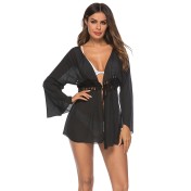 LWBC6326100082 鏤空防曬衣沙灘罩衫歐美開衫手鉤腰帶流蘇大喇叭袖