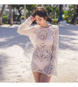 LWBC6326100087 比基尼罩衫女夏季海邊度假溫泉泳衣外套鏤空蕾絲寬松防曬沙灘外搭