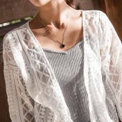 LWBC6326100090 刺繡披肩薄款外套夏海邊度假外搭沙灘防曬衣女中長款蕾絲開衫