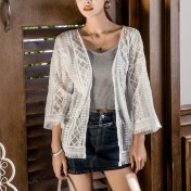 LWBC6326100090 刺繡披肩薄款外套夏海邊度假外搭沙灘防曬衣女中長款蕾絲開衫