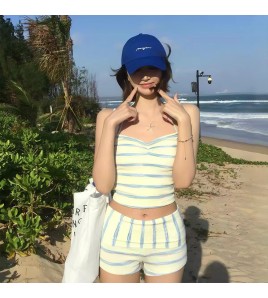 HSPN6330100001 小清新條紋掛脖少女分體比基尼性感顯瘦小胸純欲度假溫泉泳衣