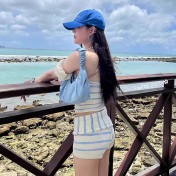 HSPN6330100001 小清新條紋掛脖少女分體比基尼性感顯瘦小胸純欲度假溫泉泳衣