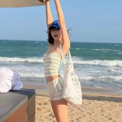 HSPN6330100001 小清新條紋掛脖少女分體比基尼性感顯瘦小胸純欲度假溫泉泳衣