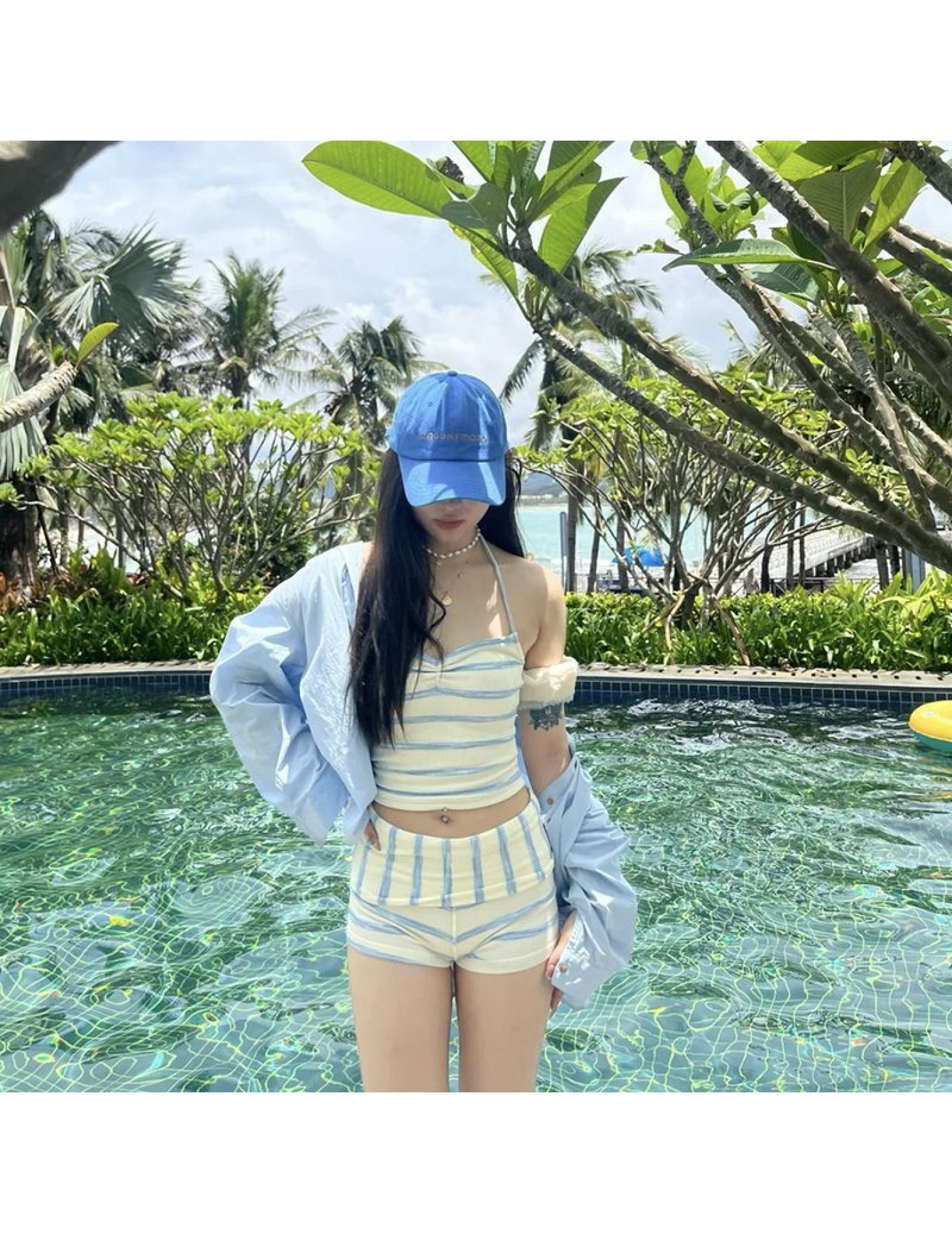 HSPN6330100002 小清新吊帶泳衣女遮肉顯瘦度假溫泉保守泳