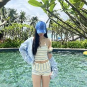 HSPN6330100002 小清新吊帶泳衣女遮肉顯瘦度假溫泉保守泳