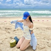 HSPN6330100002 小清新吊帶泳衣女遮肉顯瘦度假溫泉保守泳