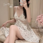 LPLT6319100077 內衣純欲誘惑加胸墊甜美碎花透視蕾絲睡裙家居套裝