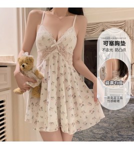 LPLT6319100077 內衣純欲誘惑加胸墊甜美碎花透視蕾絲睡裙家居套裝