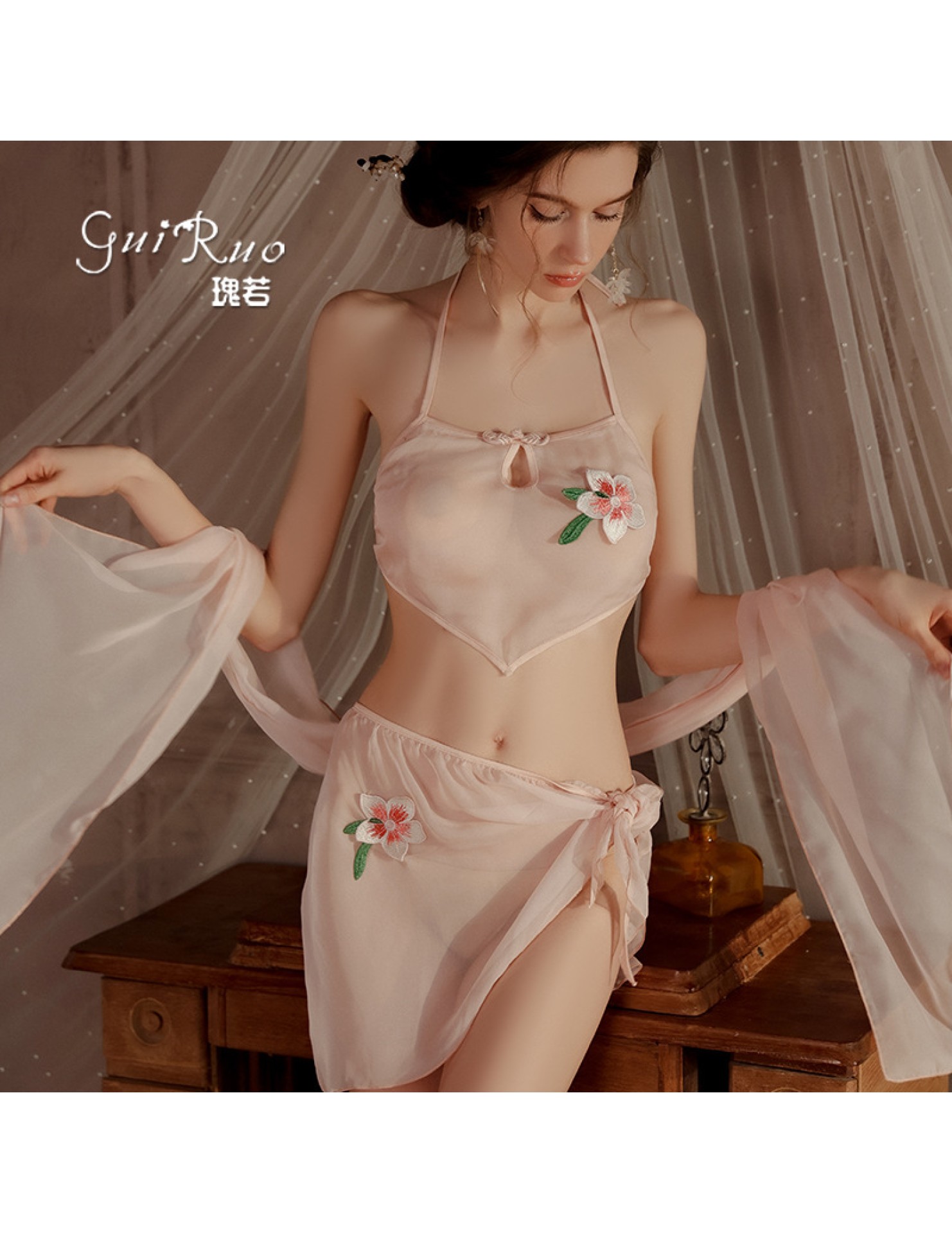 LPLT6319100078 性感夏季情趣內衣激情誘惑輕紗肚兜短褲披肩漢服制服套裝