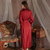 LPLT6319100079 大碼夏季冰絲長款拼接蕾絲睡衣純欲風系帶外袍家居服套裝