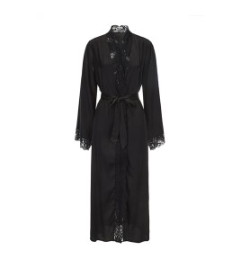 LPLT6319100079 大碼夏季冰絲長款拼接蕾絲睡衣純欲風系帶外袍家居服套裝