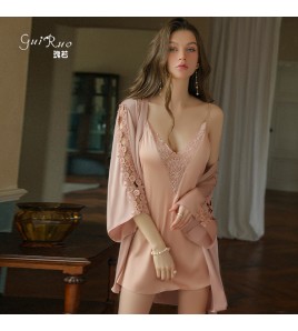 LPLT6319100081 性感蕾絲深V大碼睡衣露背吊帶睡裙外袍女家居服套裝
