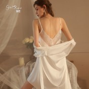 LPLT6319100081 性感蕾絲深V大碼睡衣露背吊帶睡裙外袍女家居服套裝