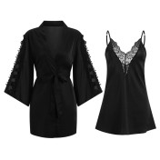 LPLT6319100081 性感蕾絲深V大碼睡衣露背吊帶睡裙外袍女家居服套裝