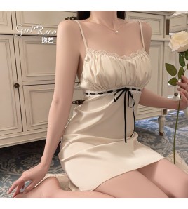 LPLT6319100084 輕奢加胸墊內衣甜美蕾絲性感褶皺睡裙外袍家居套裝