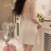 LPLT6319100084 輕奢加胸墊內衣甜美蕾絲性感褶皺睡裙外袍家居套裝