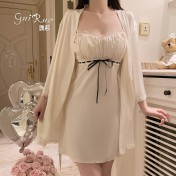 LPLT6319100084 輕奢加胸墊內衣甜美蕾絲性感褶皺睡裙外袍家居套裝