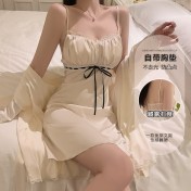 LPLT6319100084 輕奢加胸墊內衣甜美蕾絲性感褶皺睡裙外袍家居套裝