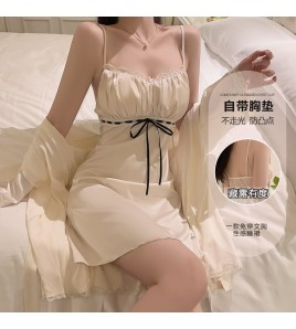 LPLT6319100084 輕奢加胸墊內衣甜美蕾絲性感褶皺睡裙外袍家居套裝