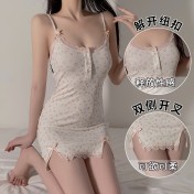 LPLT6319100085 內衣大碼誘惑小碎花甜美吊帶睡裙開襟外袍家居服套裝