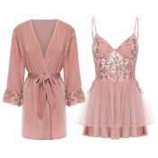 LPLT6319100088 新款大碼睡衣加鋼圈聚攏吊帶睡裙外袍女家居服套裝