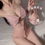LPLT6319100093 夏季情趣內衣透視網紗蕾絲蝴蝶結開襠連體衣大碼制服套裝