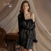 LPLT6319100096 純欲甜美羽毛點綴誘惑大碼吊帶睡裙系帶外袍女家居服套裝