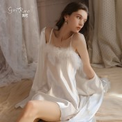 LPLT6319100096 純欲甜美羽毛點綴誘惑大碼吊帶睡裙系帶外袍女家居服套裝