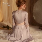 LPLT6319100099 春夏新款純色睡衣甜美蕾絲開衫系帶外袍浴袍女家居服套裝