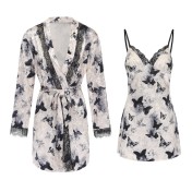 LPLT6319100100 輕奢低胸睡衣火辣深V加胸墊露背吊帶睡裙外袍大碼套裝