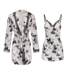 LPLT6319100100 輕奢低胸睡衣火辣深V加胸墊露背吊帶睡裙外袍大碼套裝