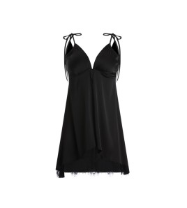 LPLT6319100102 深V聚攏加胸墊睡衣純欲開衩網紗蕾絲女吊帶睡裙外袍套裝